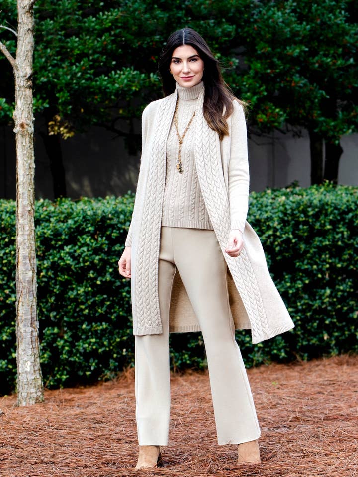 Biana - Wholesale Knit Top - Women's - Lea Short Sleeved Cable-Knit Turtleneck, Beige4