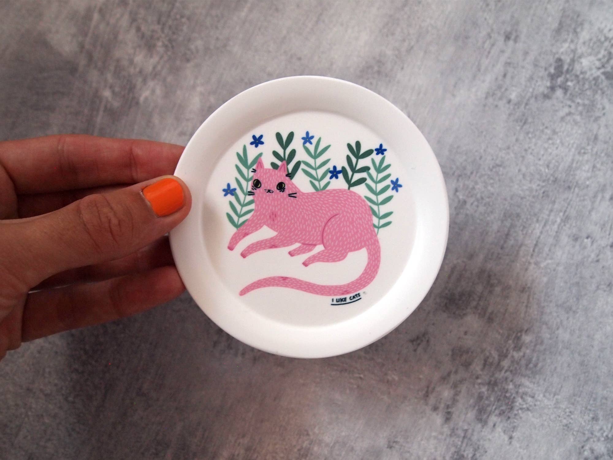 I LIKE CATS - Wholesale Jewelry Dish - Pink cat illustrated trinket dish, ring dish, coaster tray8