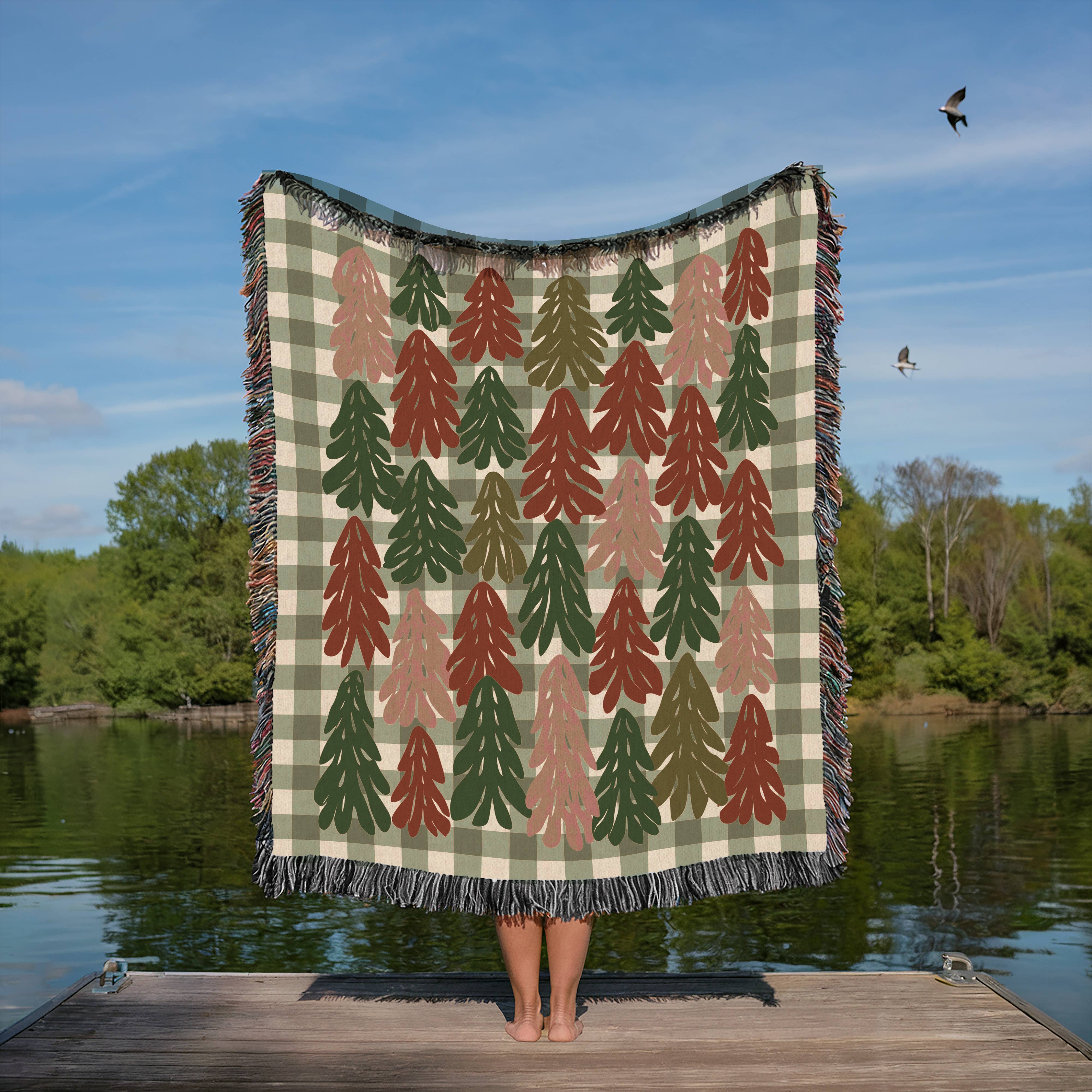 CasaIuliia - Wholesale Throw Blanket - Sage Green Gingham Blanket – Cozy Christmas Jacquard Throw7