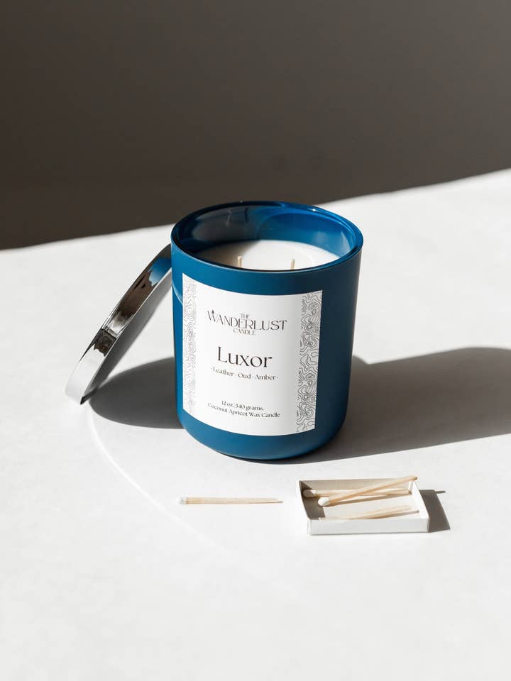 Luxor | Large. (Leather, Oud, & Amber) for wholesale by The Wanderlust candle