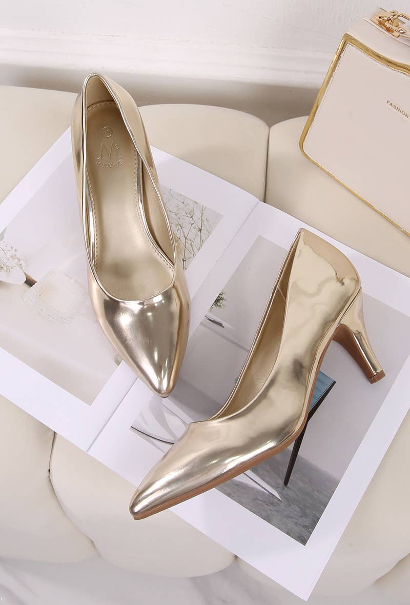 BELLICY / Cink-me - Wholesale Low Heels - Women's - DMP987-1, Pointed toe pumps with medium heel in faux leather1