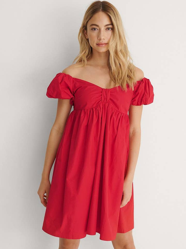 Red Off Shoulder Mini Cotton Dress for wholesale by STYLE INSTANT