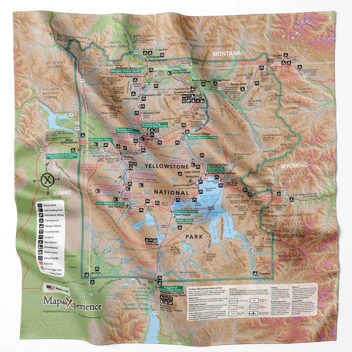 Bandana en microfibre avec carte du parc national de Yellowstone pour la vente par Map the Xperience