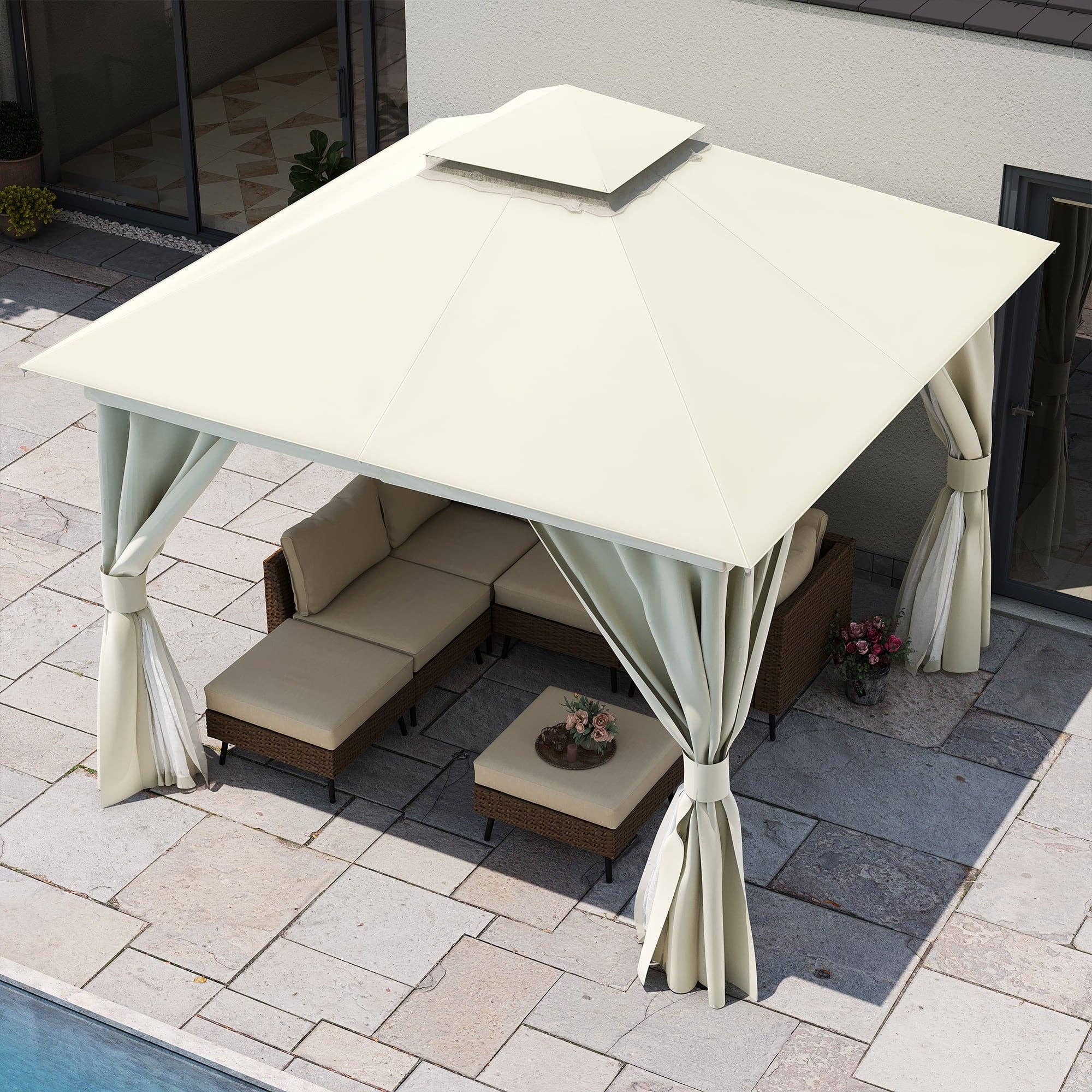 ShipItFurniture - Wholesale Tent - 10'X10' Patio Gazebo, Double Roof Outdoor Shelter Tent with Mosquito Nettings and Privacy Screens, Cream White8