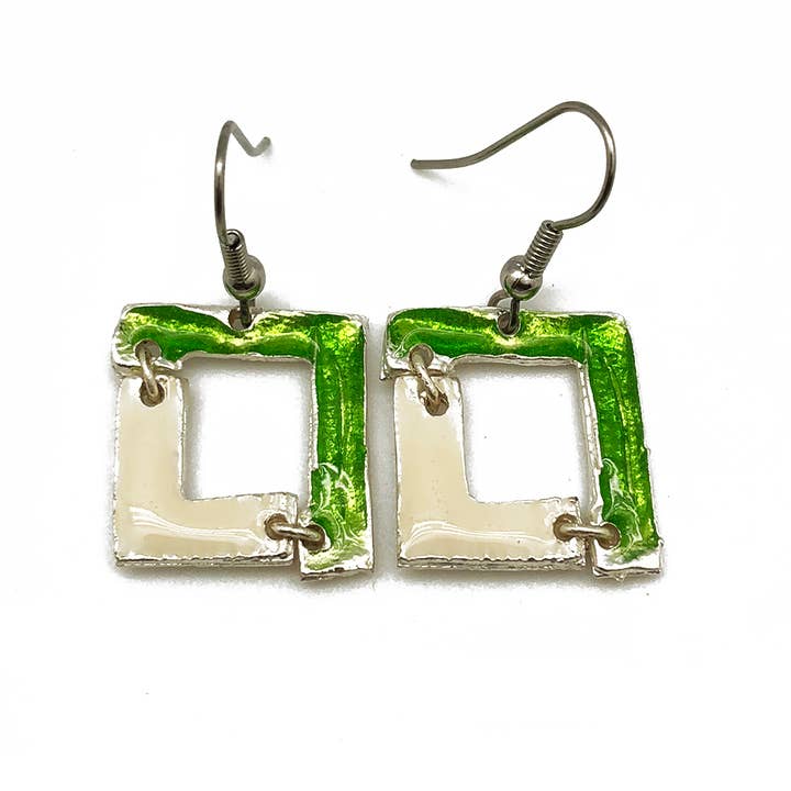 Pewter Earrings with Color Enamel - Light Green/Cream for wholesale by Anju Jewelry