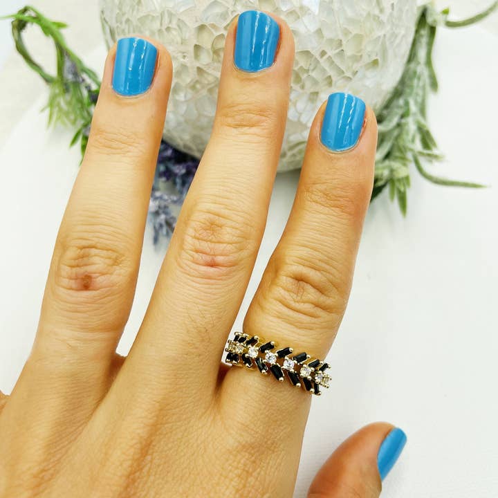 Black Baguette Zirconia Ring for wholesale by Cherie by Cherie