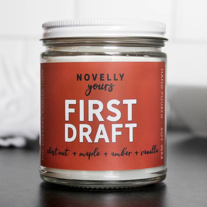 First Draft candle | Literary Candle for Readers & Writers for wholesale by Novelly Yours