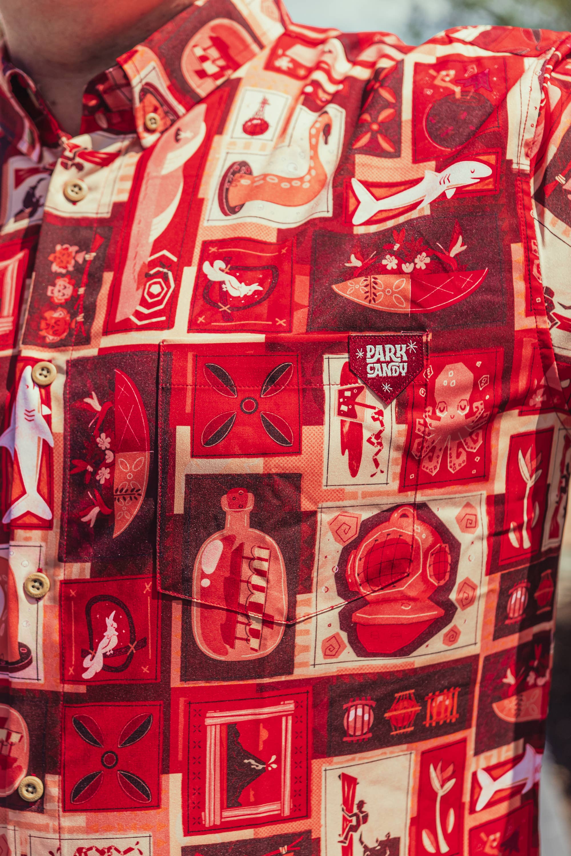 Park Candy - Wholesale Shirt - Unisex - Red Lava Tiki Tiki Button Up Shirt2