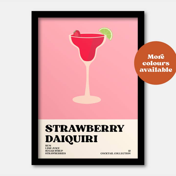Strawberry Daiquiri Cocktail Print for wholesale by Lauren Beth Designs