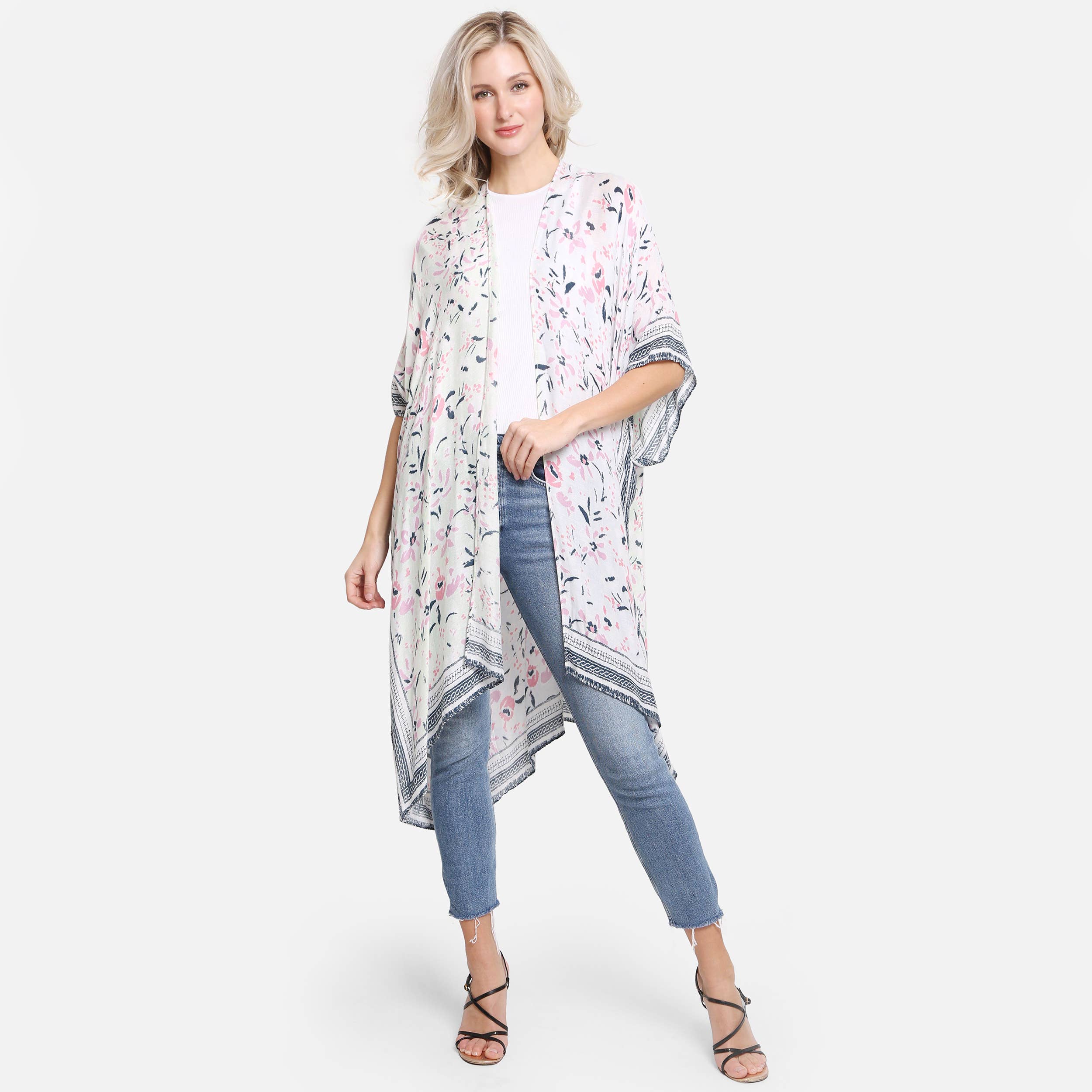 Hana - Vente Kimono – femme - Kimono d'été à imprimé floral multicolore1