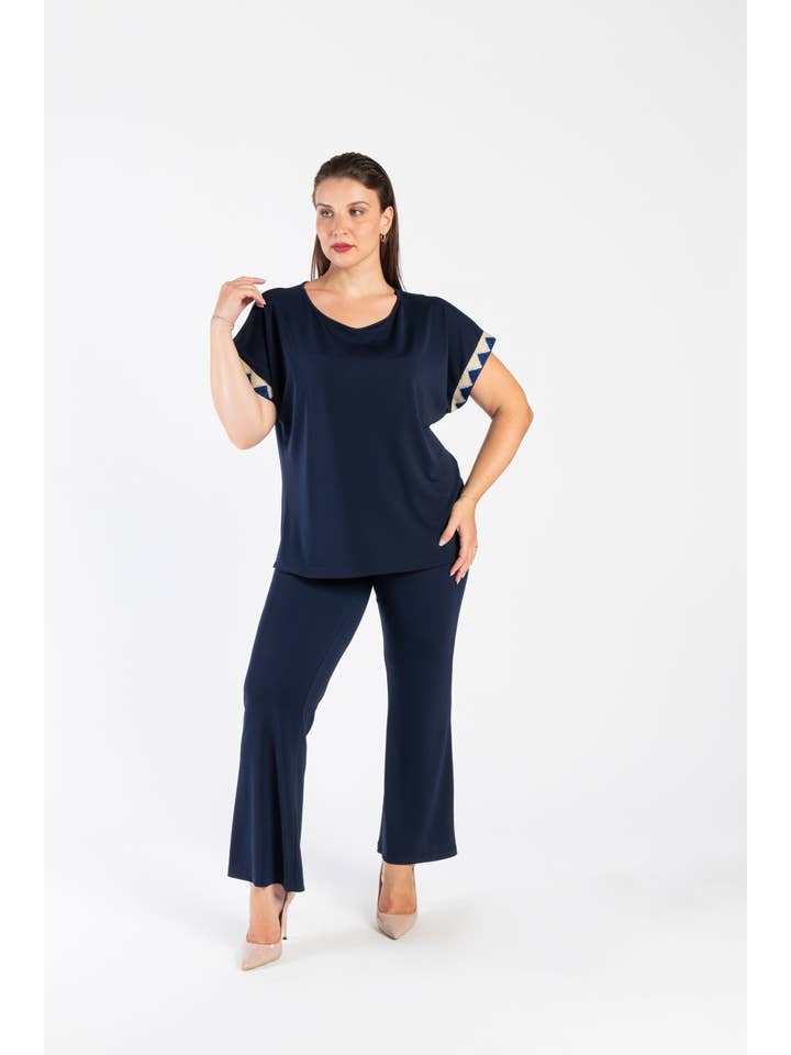 Clara G. - Venta al por mayor Jersey corto de punto - Mujer - Camiseta Jersey Cuello Redondo Con Pasamanería Mangas