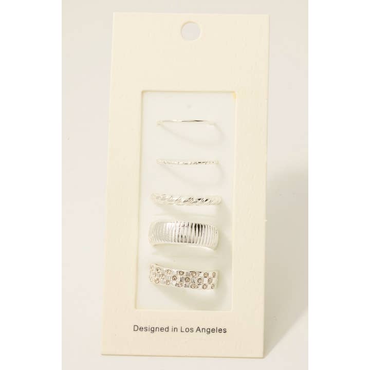 Fame Accessories - Wholesale Band/Stacked Ring - 5Pc Mixed Band Rings Set4