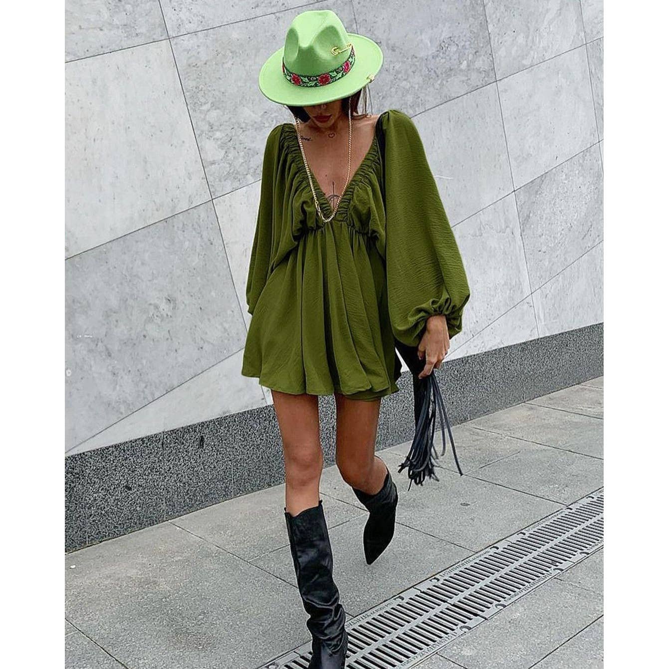 Mapcie - Wholesale Dress - Women's - FRONT AND BACK WIDE V NECK DRESS9