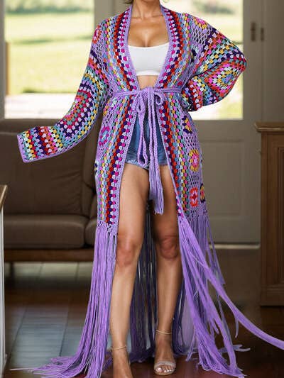 Franje Gebonden Lange Mouw Vest voor wholesale door ClassiQ