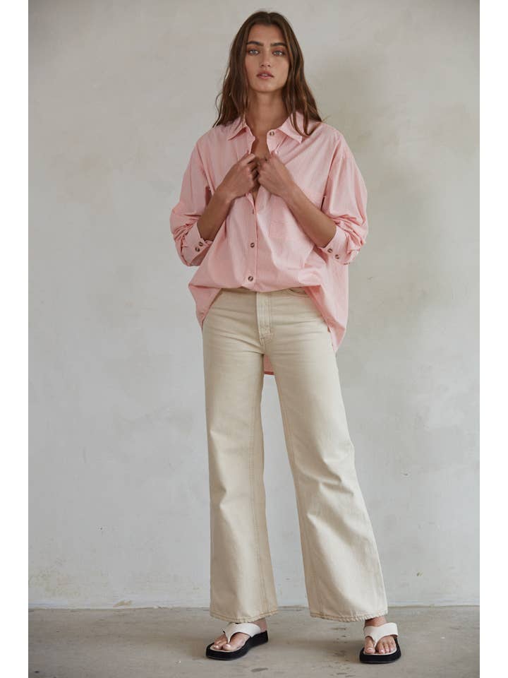 Coral L7190 | Woven Cotton Striped Button Down Shirt Top for wholesale on Faire
