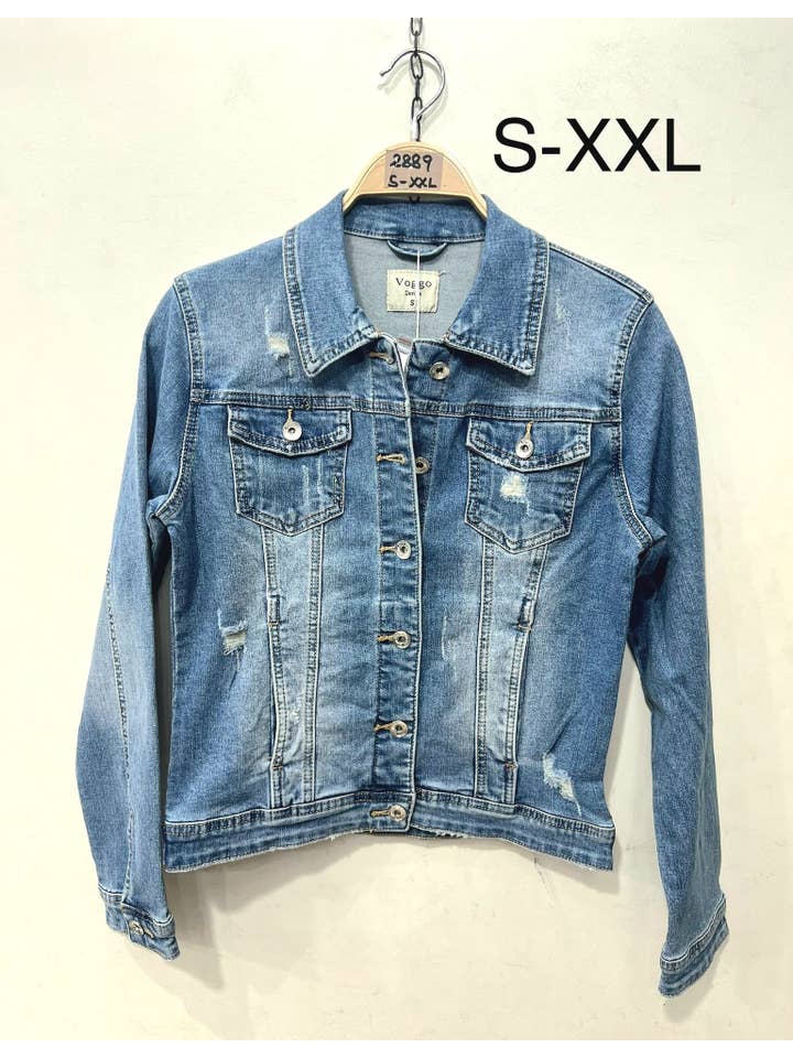 Kurt Muller – wholesale Denim jacket – Women's – Vintage Wash Rip Stitch Stretch Denim Jacket2