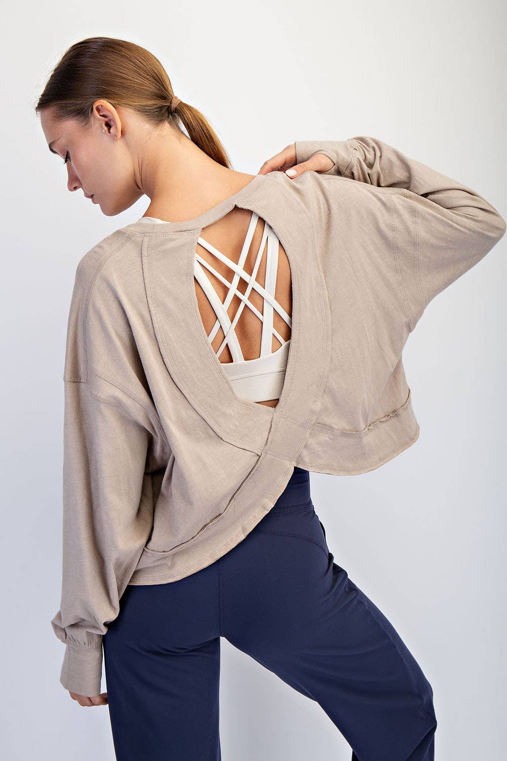 Rae Mode - Wholesale Lounge Top - Women's - COTTON SLUB OPEN BACK LONG SLEEVE TOP32