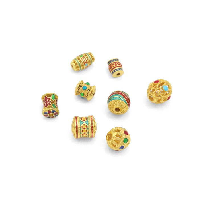 BestBeads&Beyond - Wholesale Individual Charm/Pendant - Tibetan-Style Enamel Bead Charm, Colorful Barrel & Round Beads for Jewelry Making, Sku#Y10654