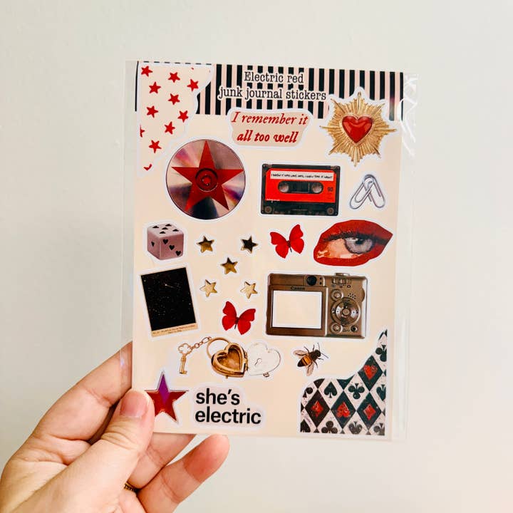 Junk Journal Stickers, Electric Red for wholesale by Sonny Rising