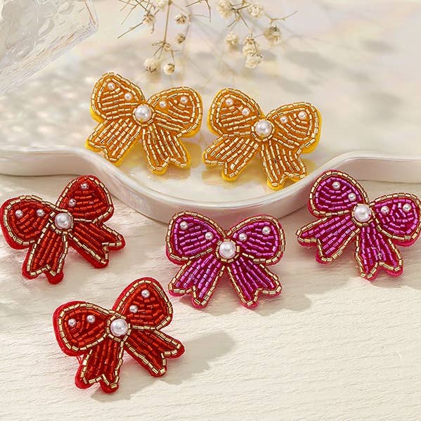 JOSSLYN by wall to wall - Wholesale Dangle Earrings - SEED BEAD BOW RIBBON BEADED EARRINGS | 40E3130
