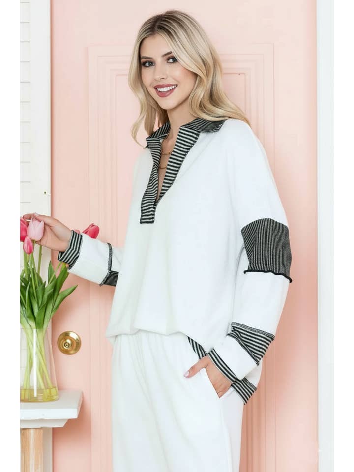 Burgundy Apparel - Wholesale Tunic - Women's - SOLID LOOSE FIT TOP WITH STRIPE CONTRAST10