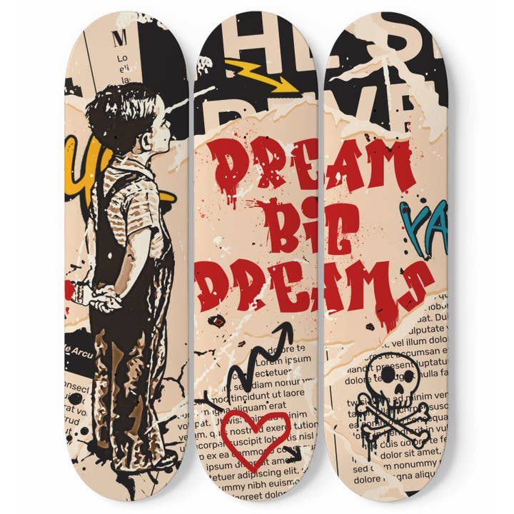 Banksy Dream Big Dreams Skateboard Art Banksy Street Art Print Large Skate Deck Art Wall Decor for wholesale by SkateboardArtsy