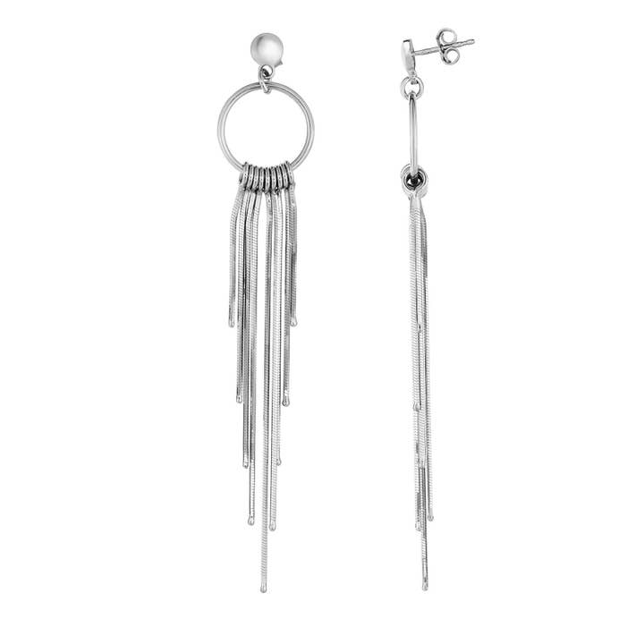 Zilver met Rhodium Finish 15x86mm Shiny+Diamond Cut Fancy Tassel Earring voor wholesale door The Diamond Deal