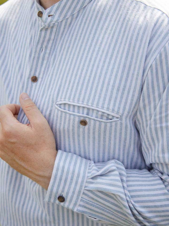 Lee Valley Ireland - Vendita all'ingrosso Camicia button down - Uomo - Camicia da Nonno in Flanella Verde a Righe Singole (LVD)3