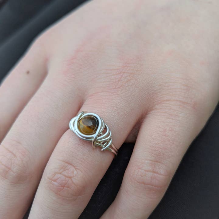 Tigers Eye Ring - Silver Plated Real Gemstone Jewelry for wholesale by Distorted Earth