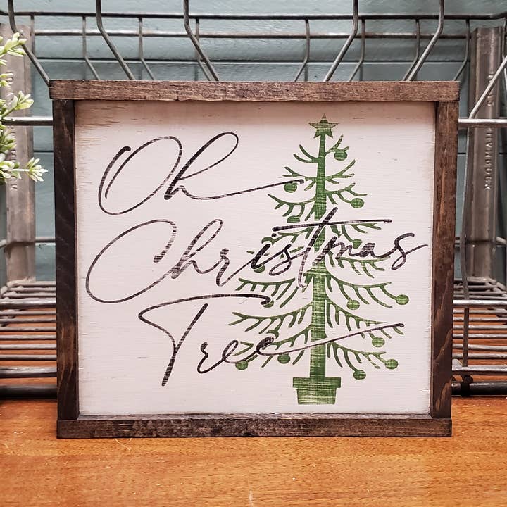 Targa piccola in legno con scritta «O Christmas per la vendita all'ingrosso da parte di The Green Elephant Shop