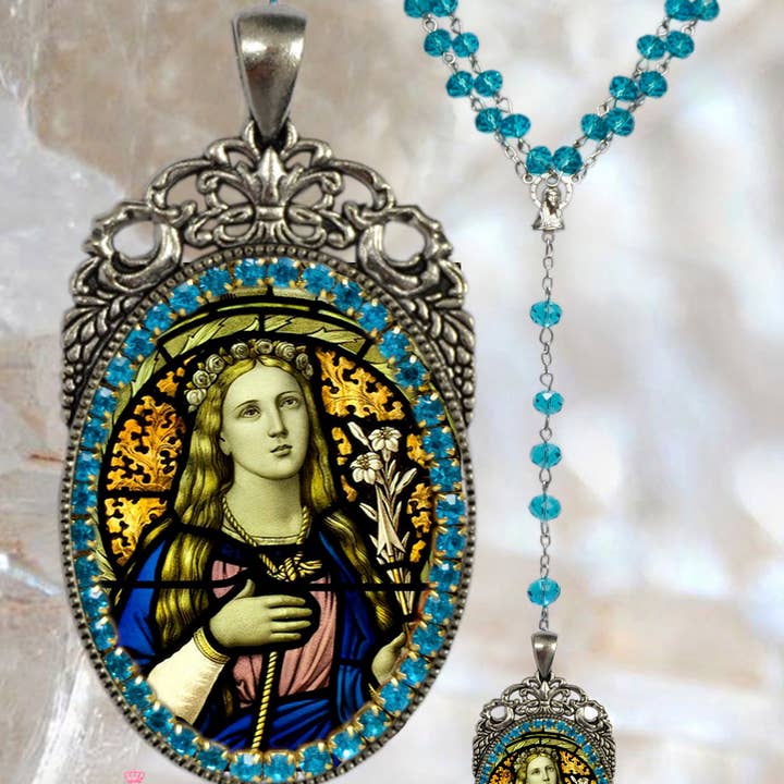 MariaSantissimaShop – Großhandel Kette mit Anhänger/Charm – Rosenkranz St. Philomena: Schutzpatron der Babys, Kleinkinder und Jugend Handgemachte Halskette katholischer christlicher religiöser Schmuck Medaille Anhänger