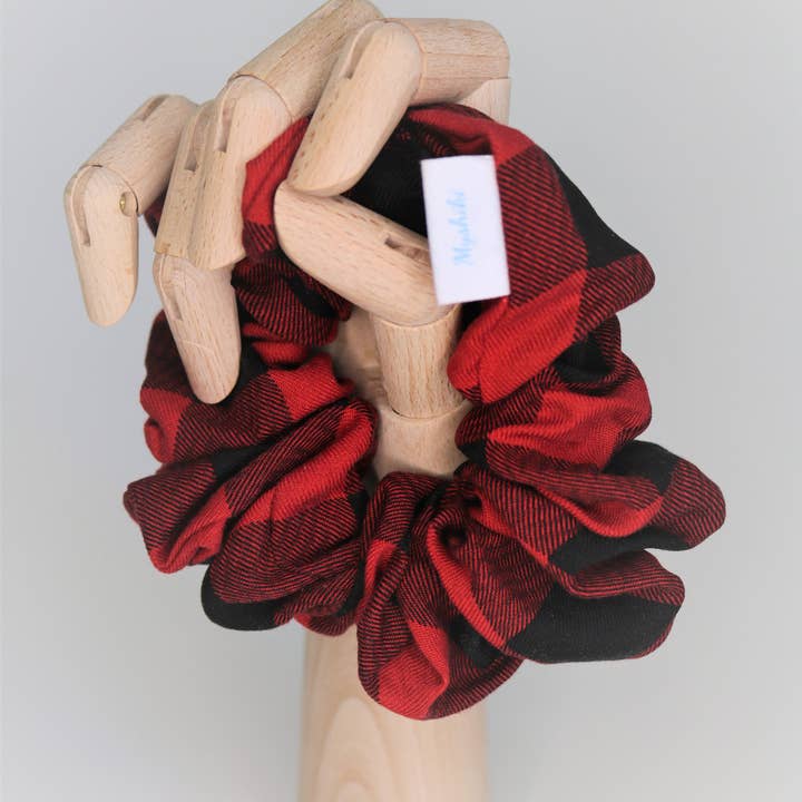 Red and Black Twill Check Scrunchie for wholesale by MyshikiCrafts, LLC.