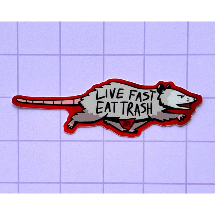 2Birds1Pencil Illustrations - Wholesale Sticker - Live Fast Eat Trash Possum Vinyl Sticker