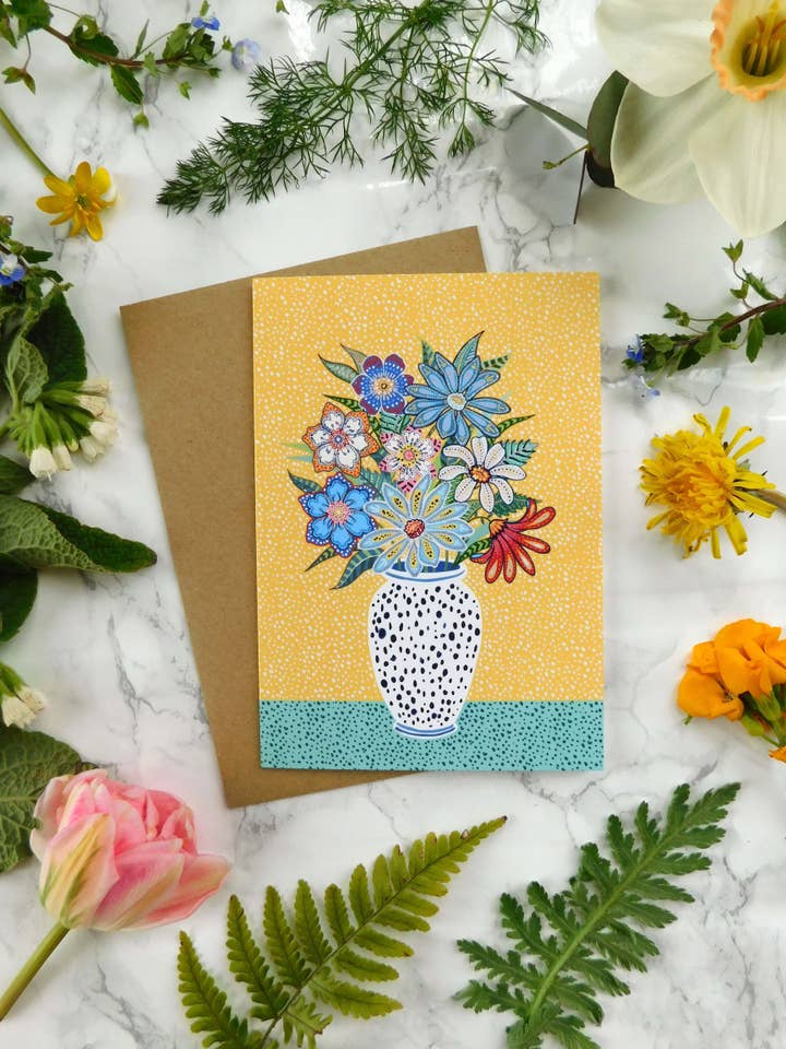Daisy Vase Greetings Card for wholesale by Mystical Sky Studio