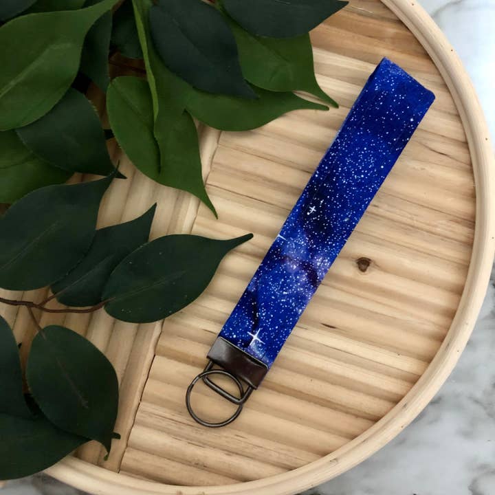 Chaveiro de pulseira de tecido com estampa de galáxia meia-noite, chaveiro por atacado de MDStickerShop