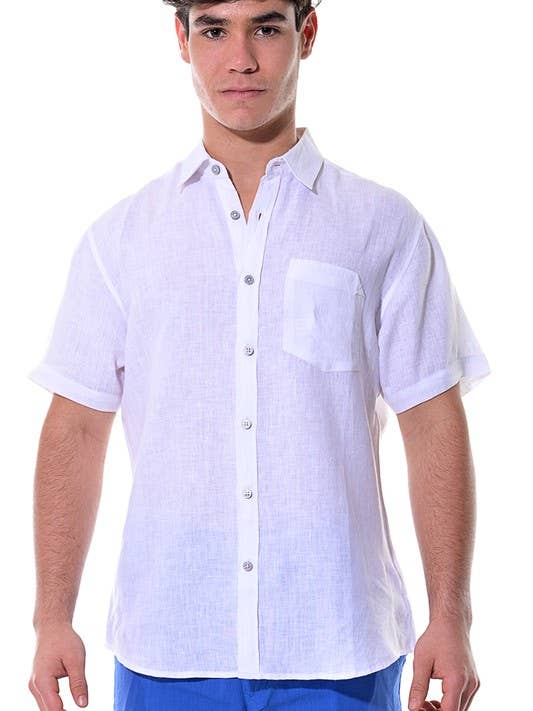 Men's Linen Button-Down Short Sleeve Shirt for wholesale by Azucar & Bohio