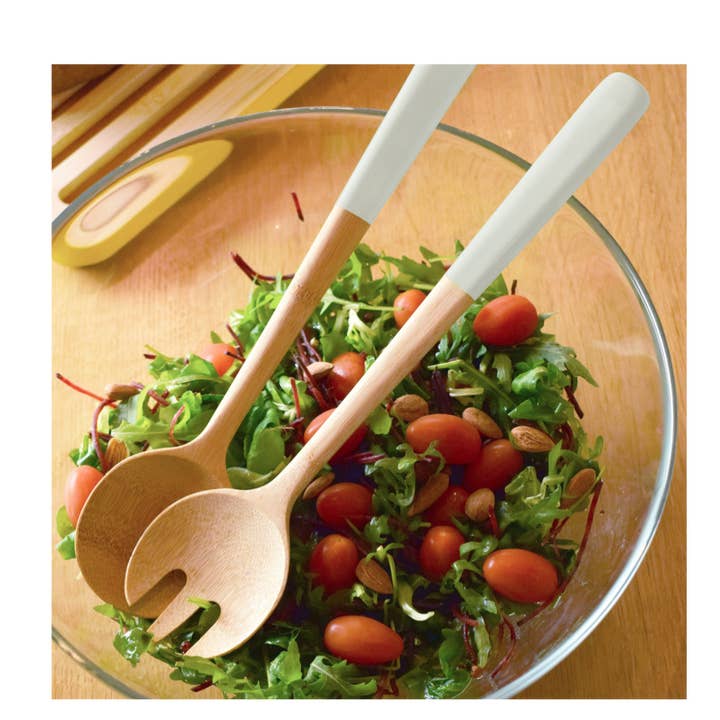 Bamboo Cream Salad Servers for wholesale by Pebbly France