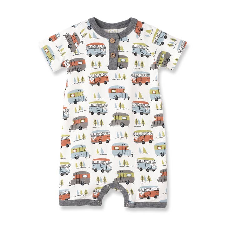 Tesa Babe - Wholesale Jumpsuit - Baby - Happy Camper Short Bamboo Romper