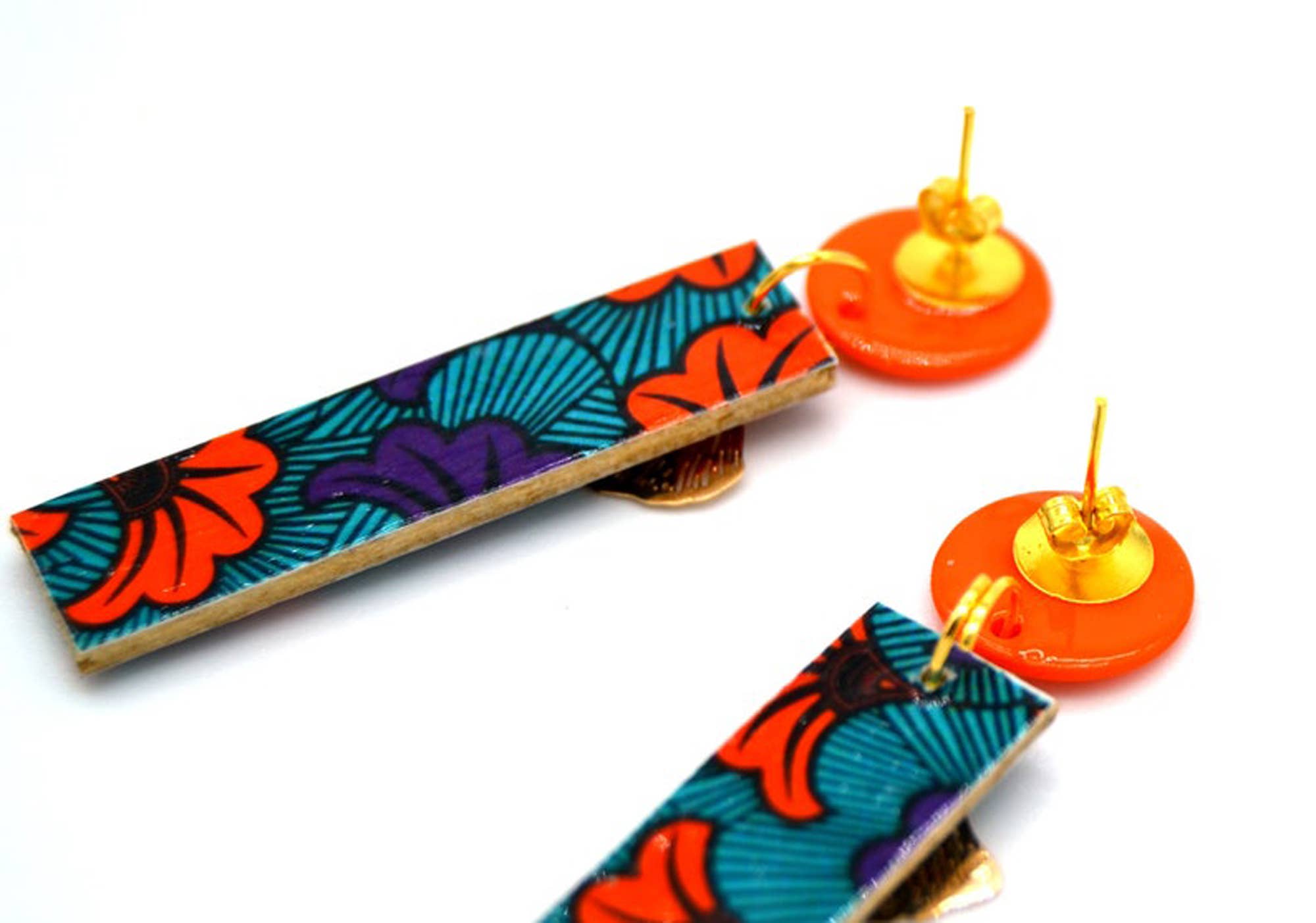 SUNKRIS - Wholesale Dangle Earrings - Rectangular wooden earrings with flowery wax paper2