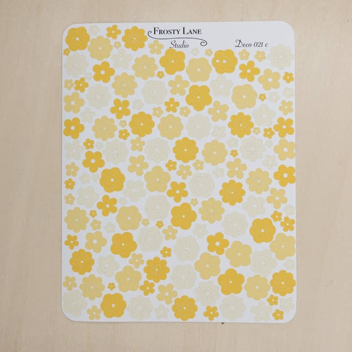 Deco021.c. Yellow Flower Outline Sticker Sheet for wholesale by Frosty Lane Studio LLC