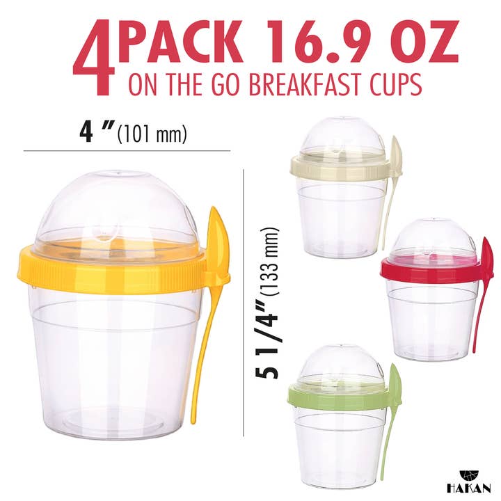 Hakan - Wholesale Food Storage Container - Hakan Reusable Yogurt Parfait Cups 4-Pack, 16.9 Oz, 4-Color1