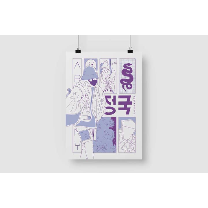 Poster con stampa artistica ispirata a Jungkook dei BTS per la vendita all'ingrosso da parte di RM Design Studio