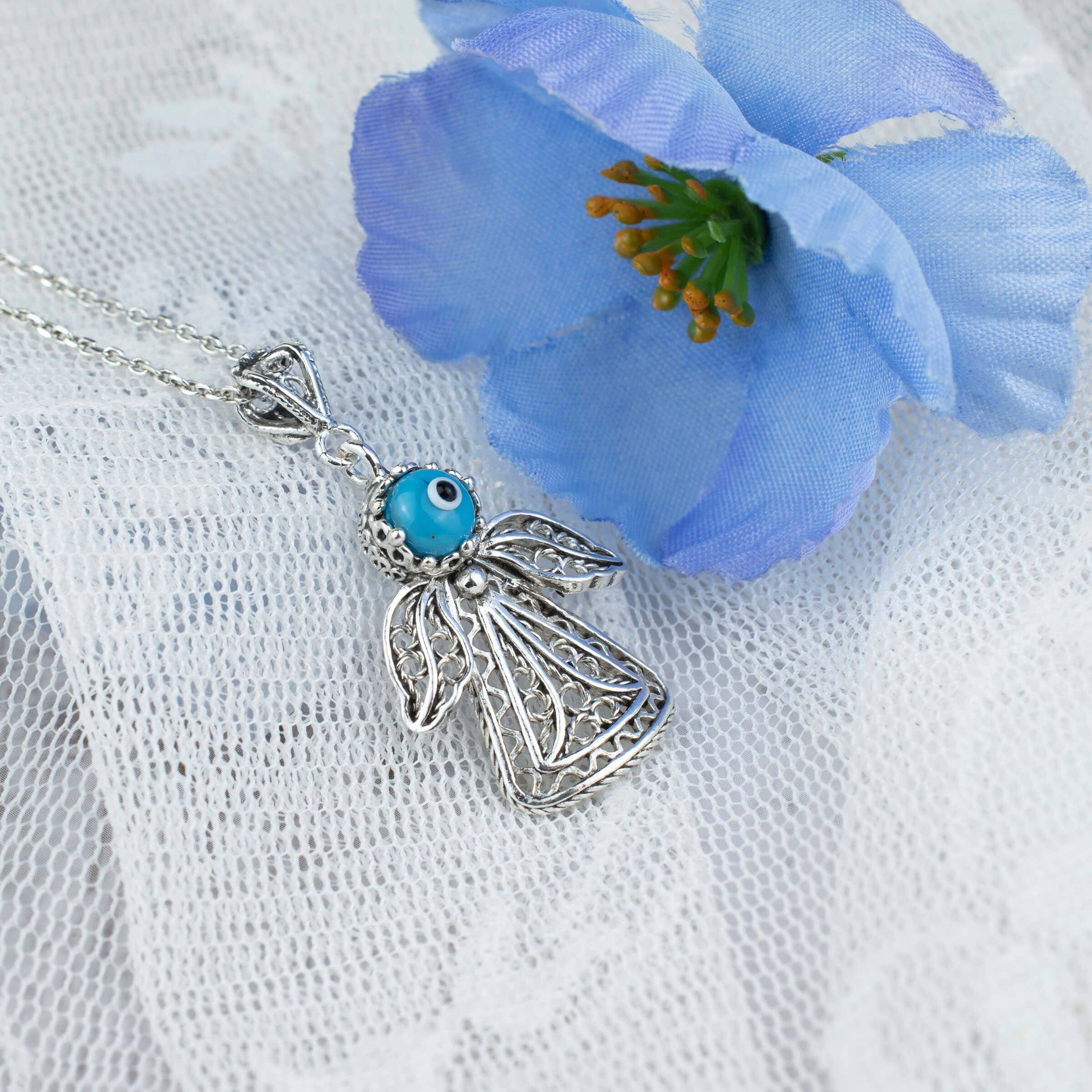 Filigranist Jewelry – Großhandel Kette mit Anhänger/Charm – Halskette mit filigranem Kunstmotiv aus Sterlingsilber mit Engelsfigur für Frauen6