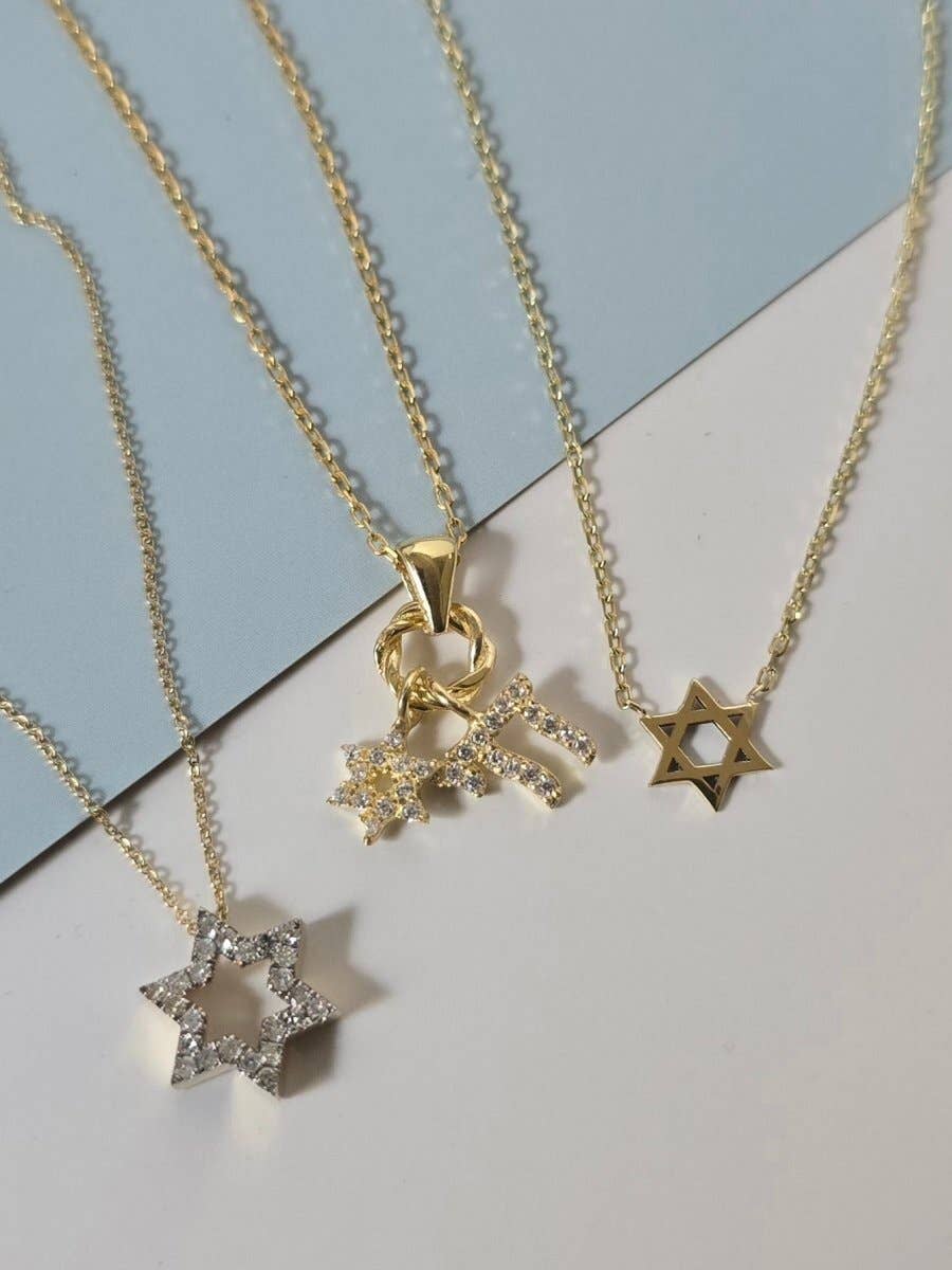 ALEF BET JEWELRY - Wholesale Pendant/Charm Necklace - Chai and Star of David Jewish Cluster Necklace5