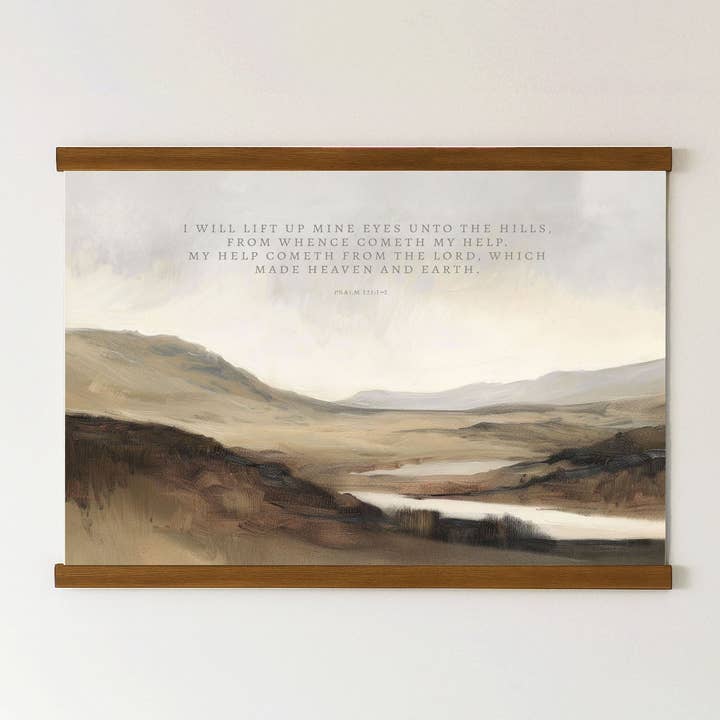 Je lèverai mes yeux – Psaume 121:1-2 | Art mural chrétien, toile suspendue paysage, tapisserie d'Écriture, décoration de foi neutre pour la vente par Forever Written