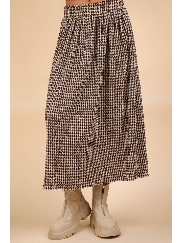 VERY J - Wholesale Skirt - Women's - NS50116-Urquhart Check Printed Pleated Midi Skirt