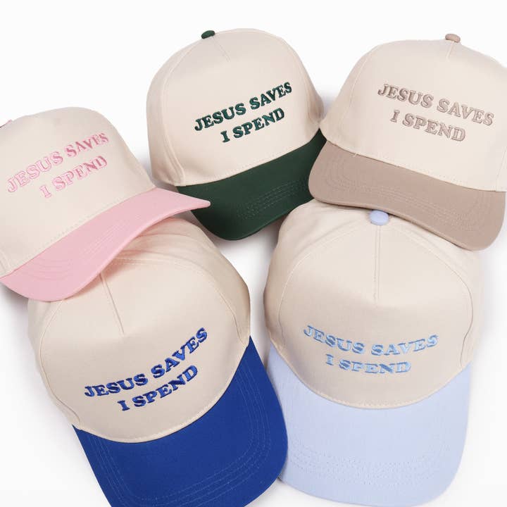 David And Young - Wholesale Baseball Cap - Women's - JESUS SAVES I SPEND Embroidery 5 Panel Baseball Cap