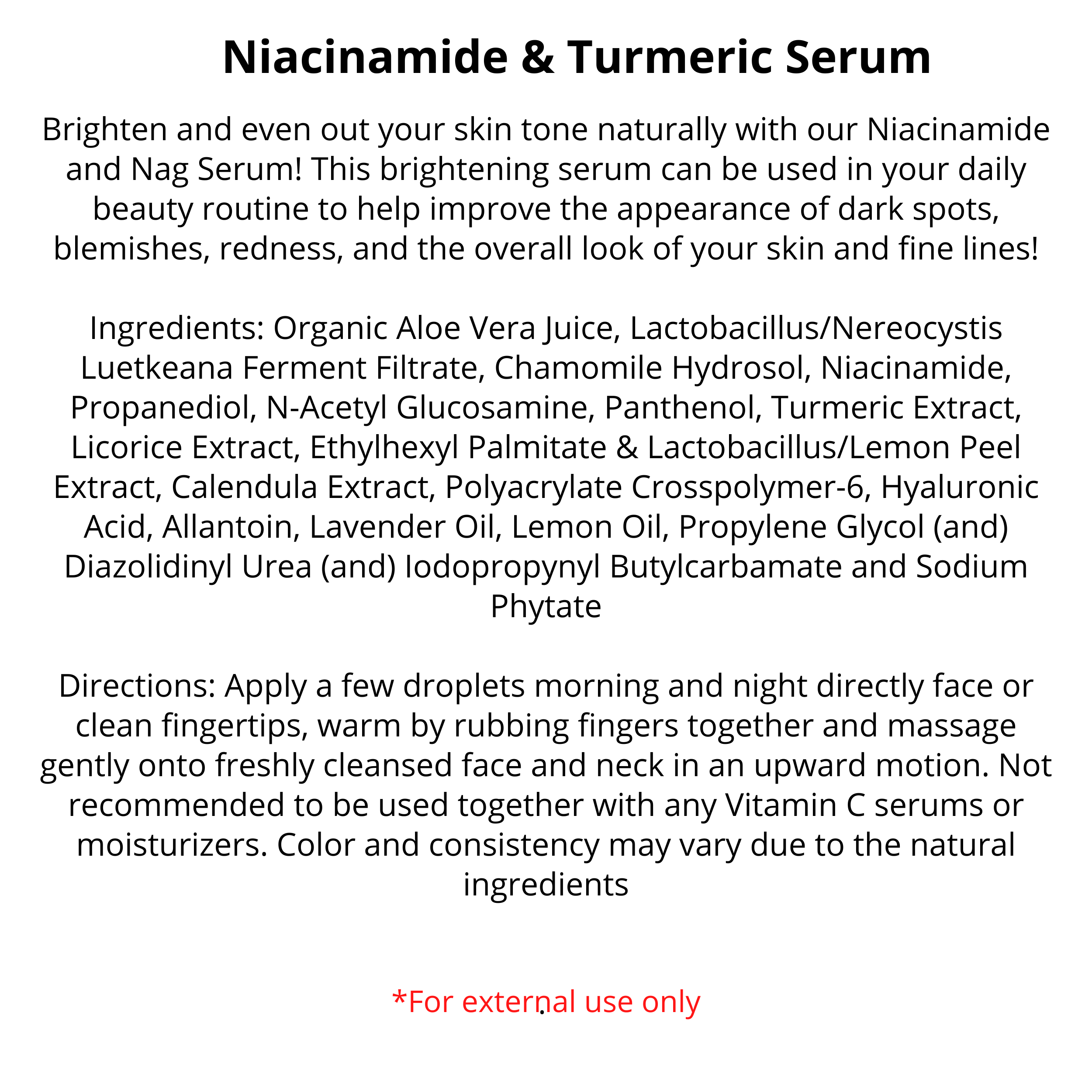 R. Drew Naturals, LLC – wholesale Facial serum/concentrate – Bulk - Niacinamide & Nag Serum - You Package & Label - Vegan1