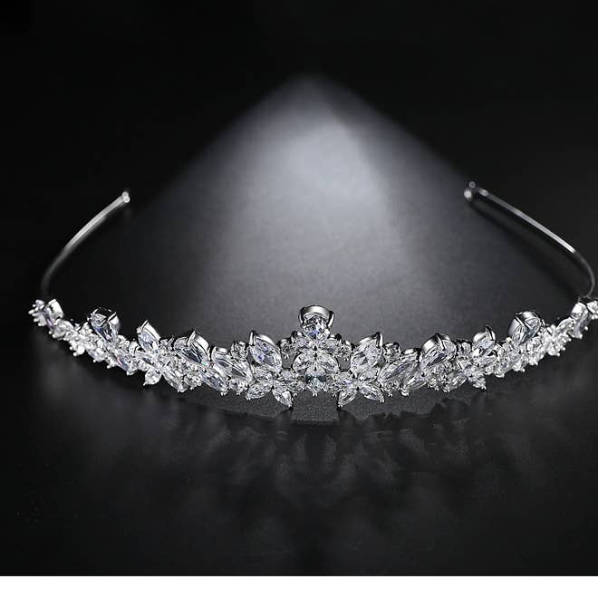 Luxury Handmade Silver Zircon Tiara Wedding Bridal CZ Crown for wholesale by Gaia Fashion Inc