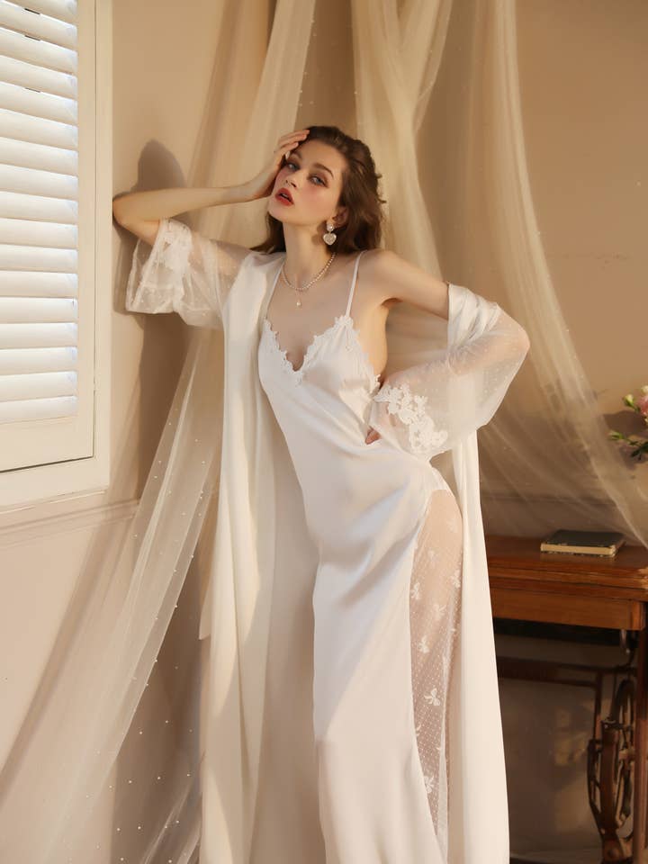 Sweetkama - Wholesale Robe – Women's - Lace Night Gown, Silk Robes,Bridal Party Robes,with babydoll0